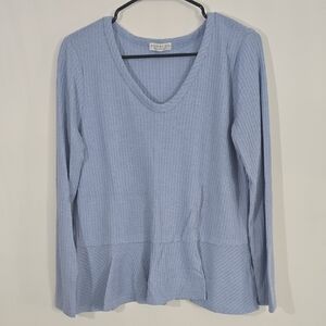 Paper Crane Soft Blue Waffle Knit Long Sleeve Top